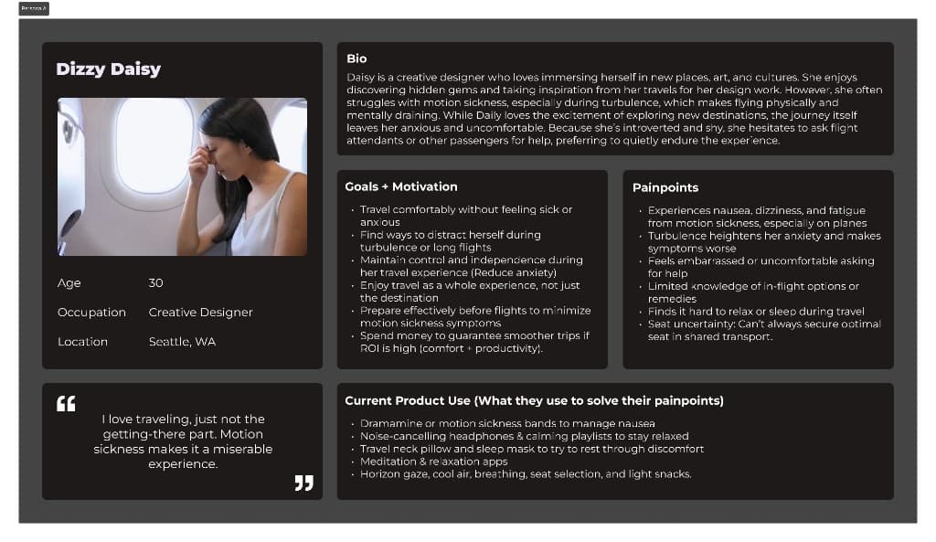 User persona card for Dizzy Daisy