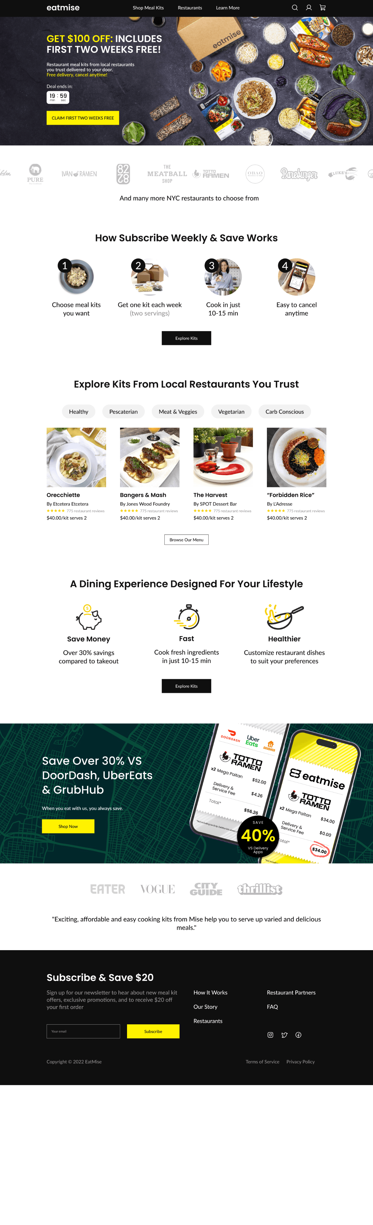 EatMise web app — home