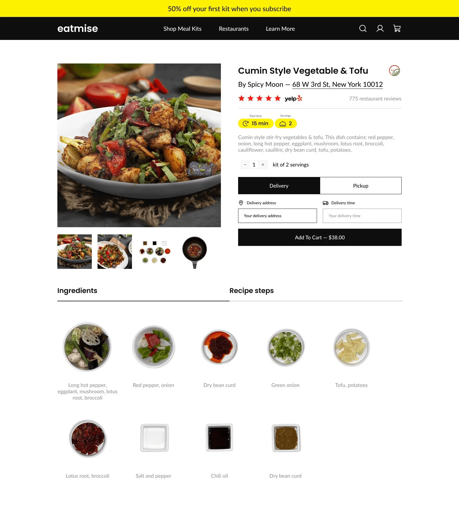 EatMise web app — product detail
