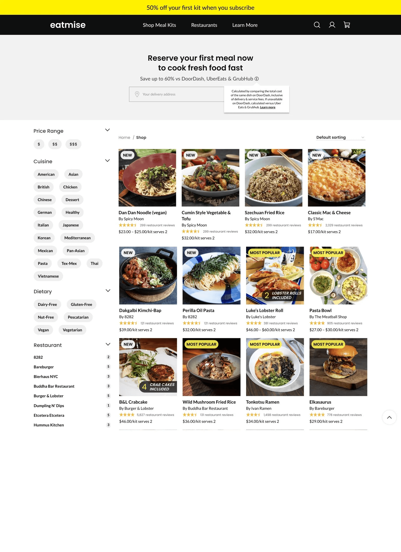 EatMise web app — shop