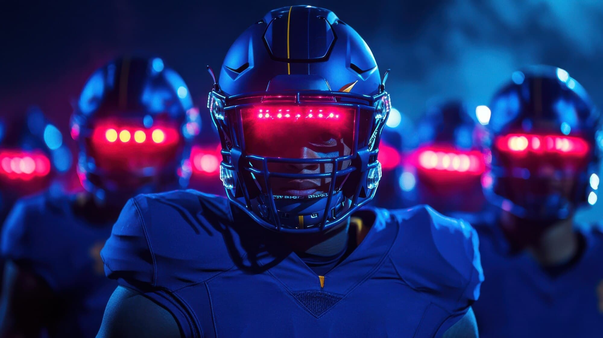 Futuristic wearable helmets with neon lighting