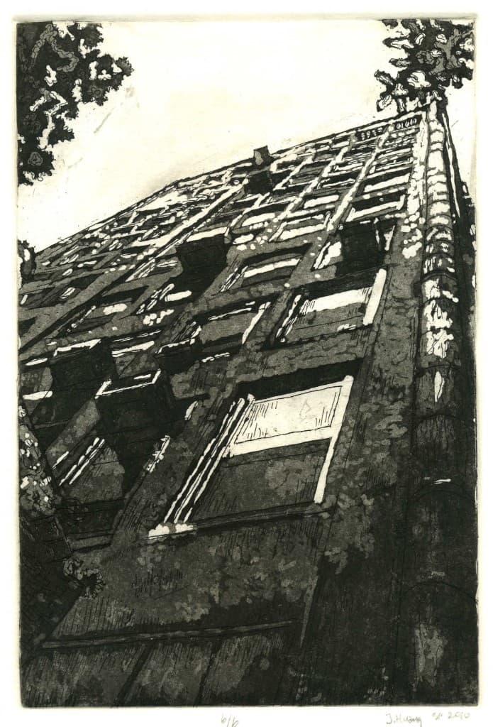 NYC building intaglio print