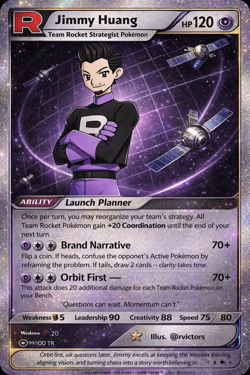 Team Rocket style card — Jimmy Huang, Strategist