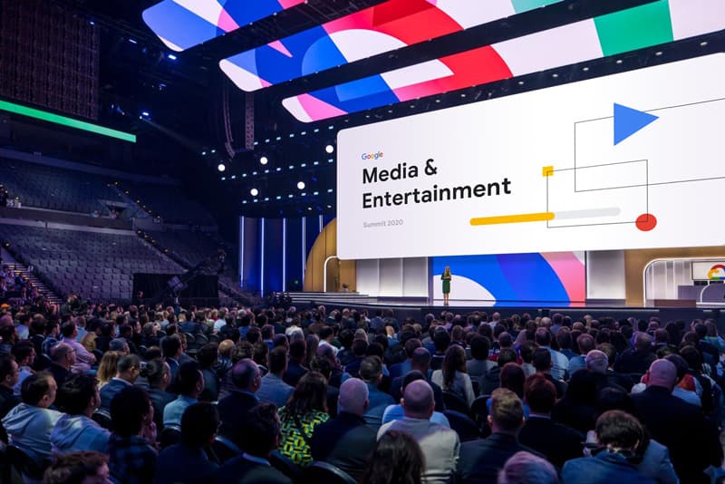 Google Media and Entertainment Summit stage mockup with audience