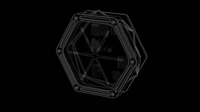 Wireframe schematic of the hexagonal N.E.T. device with internal electronics